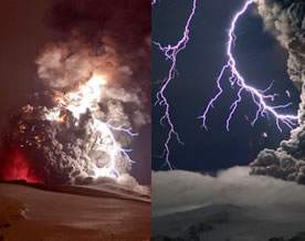 震撼组图：冰岛火山伴随紫色闪电喷发
